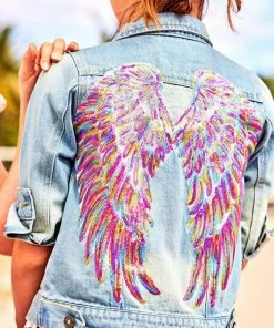 Lola & The Boys Neon Angel Wings Denim Jacket