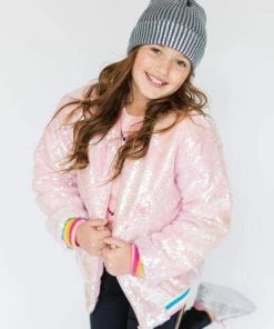 Lola + The Boys Girls Powder Puff Pink Sequin Bomber