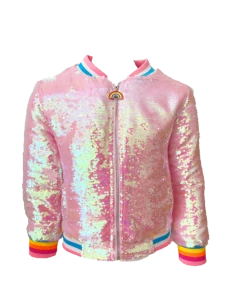 Lola + The Boys Girls Powder Puff Pink Sequin Bomber