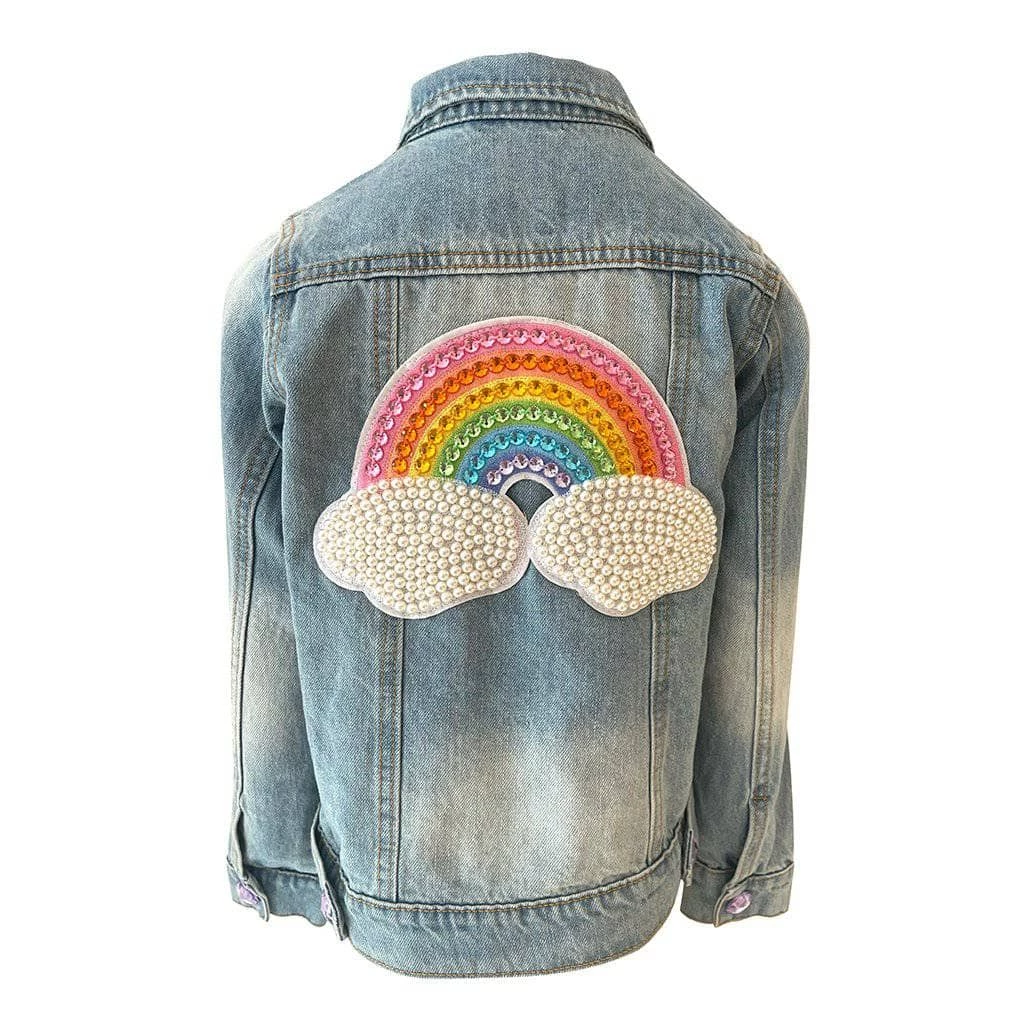 New ๐ Lola + The Boys Rainbow Pearl Denim Jacket ๐ง Girls โค๏ธ 5 Lola + The Boys Rainbow Pearl Denim Jacket Girls