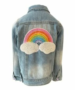 New ๐ Lola + The Boys Rainbow Pearl Denim Jacket ๐ง Girls โค๏ธ 14 Lola + The Boys Rainbow Pearl Denim Jacket Girls