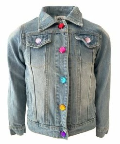 New ๐ Lola + The Boys Rainbow Pearl Denim Jacket ๐ง Girls โค๏ธ 15 Lola + The Boys Rainbow Pearl Denim Jacket Girls