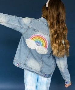 Lola + The Boys Rainbow Pearl Denim Jacket Girls