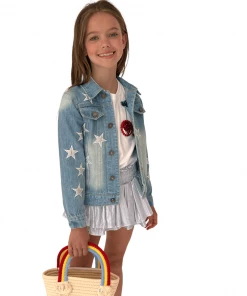 Lola + The Boys Star Leather Patched Denim Jacket