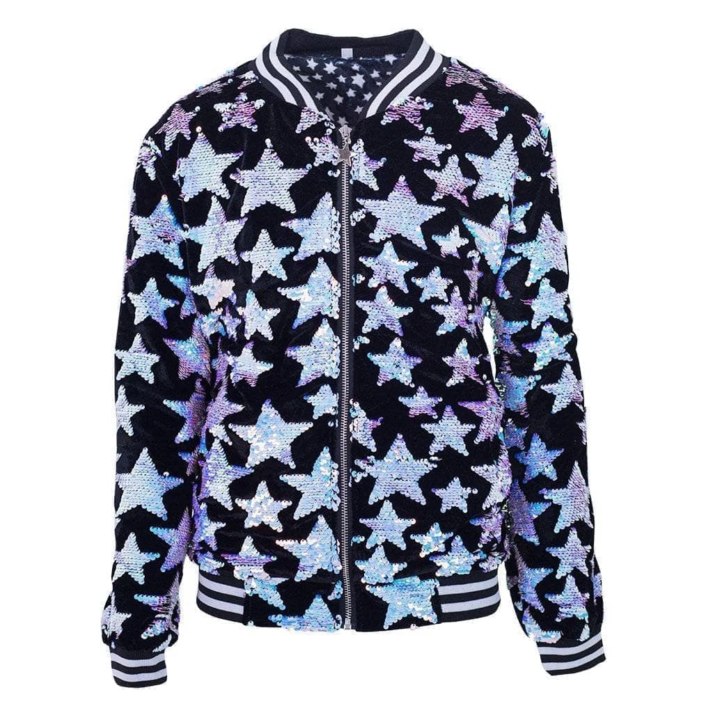 Best Pirce 🎉 Lola + The Boys 👧 Girls Starry Night Velvet Bomber 🛒 5 Lola + The Boys Girls Starry Night Velvet Bomber