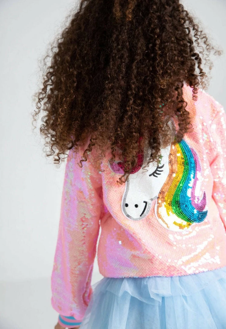 Budget ๐ฏ Lola + The Boys Pretty In Pink Unicorn Sequin Bomber ๐ 6 Lola + The Boys Pretty In Pink Unicorn Sequin Bomber