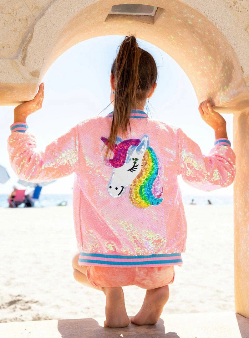 Budget ๐ฏ Lola + The Boys Pretty In Pink Unicorn Sequin Bomber ๐ 3 Lola + The Boys Pretty In Pink Unicorn Sequin Bomber