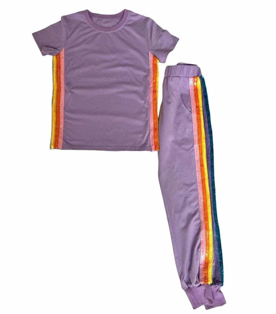 Buy ๐ Lola + The Boys New Arrivals Lavender Rainbow Sequin Jogger Set ๐ 4 Lola + The Boys New Arrivals Lavender Rainbow Sequin Jogger Set