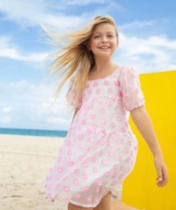 Lola & The Boys Pink Daisy Poof Dress Girls