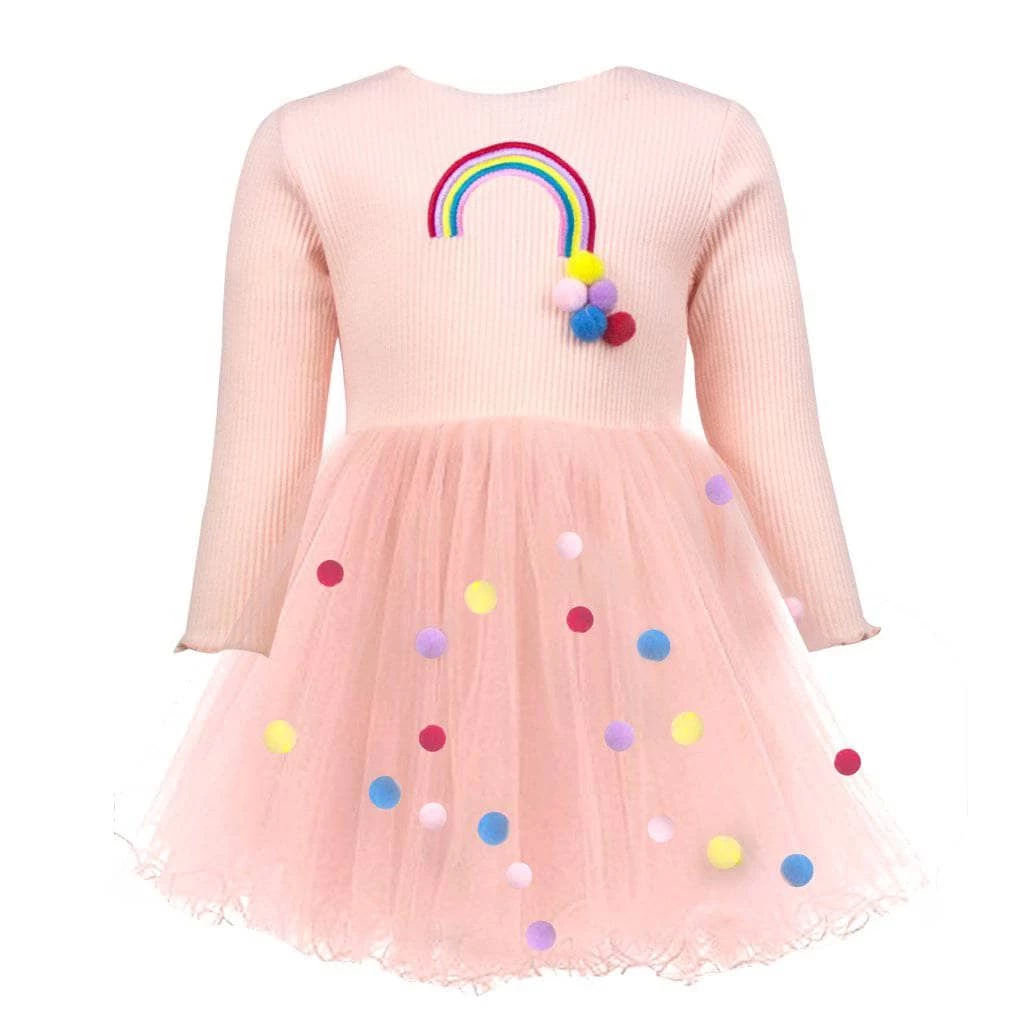 Promo ๐ Lola & The Boys Rainbow & Pom Pom ๐ Dress ๐ง Girls ๐ 4 Lola & The Boys Rainbow & Pom Pom Dress Girls