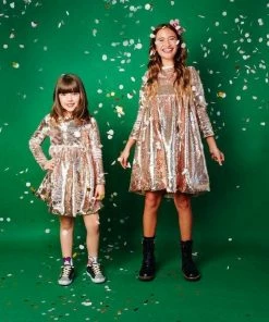 Lola & The Boys Rose Gold Sequin Flip Party Dress
