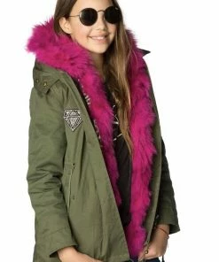 Lola & The Boys Girls Pink Patched Parka