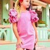 Lola + The Boys Pink Princess Ruffle Denim Dress New Arrivals