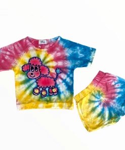 Lola + The Boys Poodle Tie Dye Shorts Set
