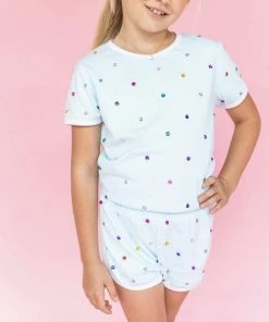 Lola + The Boys Baby Blue Rainbow Gem Short Set Girls