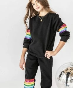 Lola & The Boys Girls Black Rainbow Sequin Set