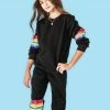 Lola & The Boys Girls Black Rainbow Sequin Set