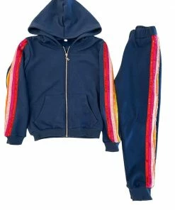 Best Pirce βοΈ Lola + The Boys π§ Girls Rainbow Sequin Navy Joggers Hoodie Set π₯ 9 Lola + The Boys Girls Rainbow Sequin Navy Joggers Hoodie Set