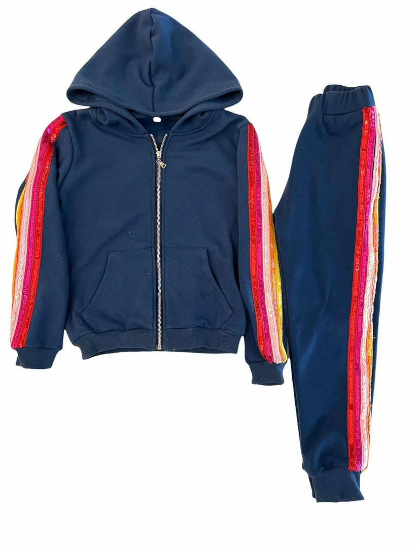 Best Pirce βοΈ Lola + The Boys π§ Girls Rainbow Sequin Navy Joggers Hoodie Set π₯ 6 Lola + The Boys Girls Rainbow Sequin Navy Joggers Hoodie Set