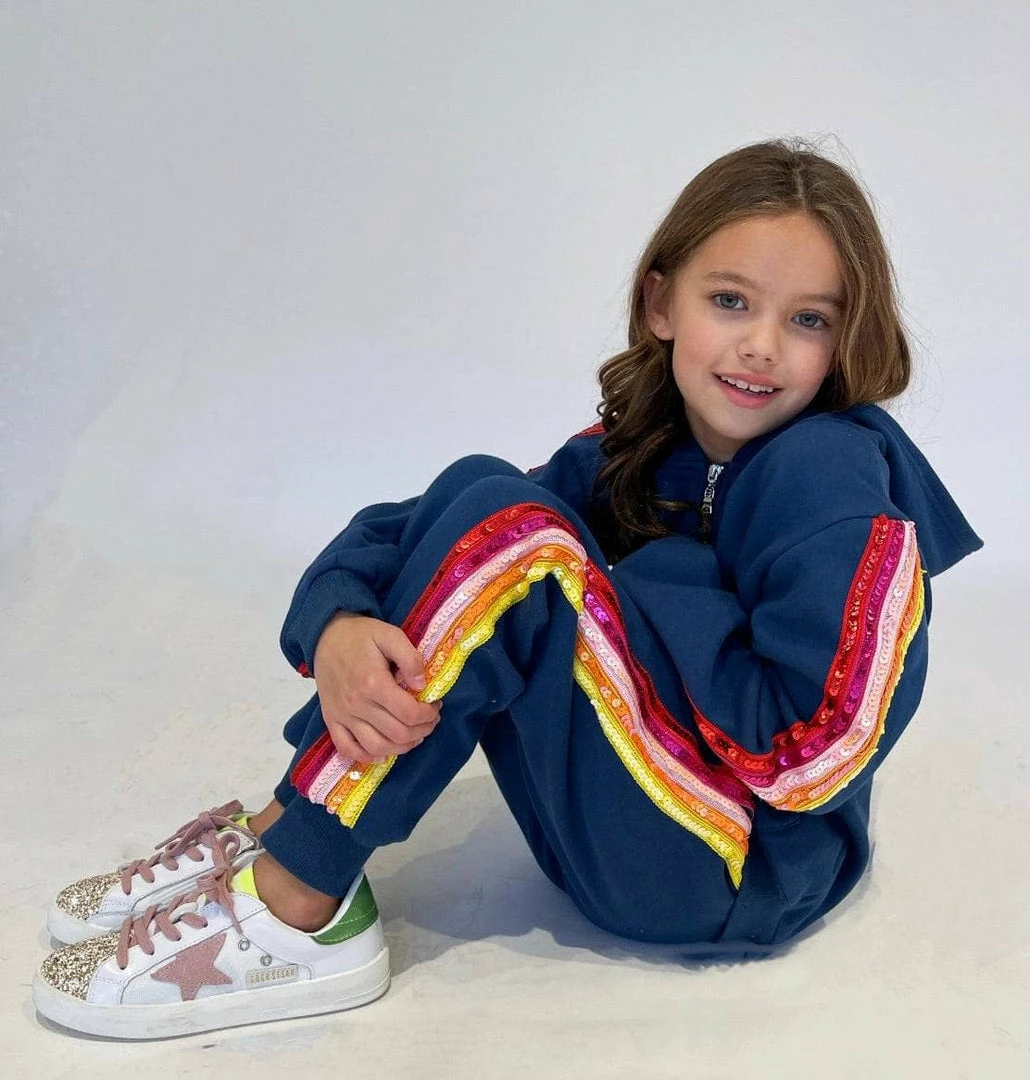 Best Pirce βοΈ Lola + The Boys π§ Girls Rainbow Sequin Navy Joggers Hoodie Set π₯ 4 Lola + The Boys Girls Rainbow Sequin Navy Joggers Hoodie Set