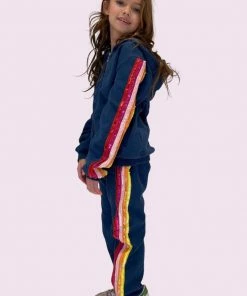 Lola + The Boys Girls Rainbow Sequin Navy Joggers Hoodie Set