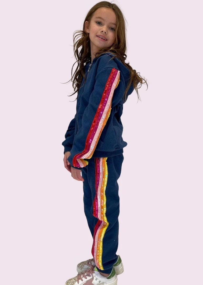 Best Pirce βοΈ Lola + The Boys π§ Girls Rainbow Sequin Navy Joggers Hoodie Set π₯ 3 Lola + The Boys Girls Rainbow Sequin Navy Joggers Hoodie Set