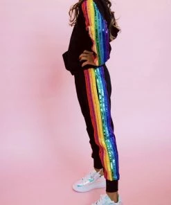 Lola + The Boys New Arrivals Sequin Rainbow Hoodie Track Set