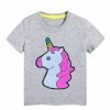 Lola + The Boys Girls Grey Rainbow Crystal Unicorn T-shirt