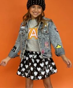 Lola + The Boys Black Sequin Hearts Skirt Girls