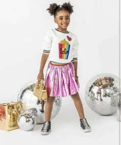 Lola + The Boys Magenta Rainbow Foil Skirt Girls