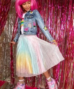 Lola + The Boys Girls Sparkly Rainbow Midi Skirt