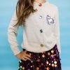 Lola + The Boys Girls Grey Rainbow Gem Unicorn Cardigan