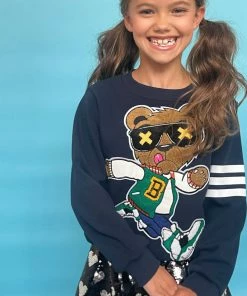 Best deal ❤️ Lola + The Boys Teddy Athletic Patch Navy Sweatshirt ✨ 9 Lola + The Boys Teddy Athletic Patch Navy Sweatshirt