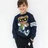 Lola + The Boys Teddy Athletic Patch Navy Sweatshirt