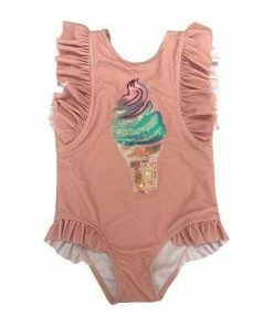Lola + The Boys Girls Ice Cream Ruffle Swimsuit Pink