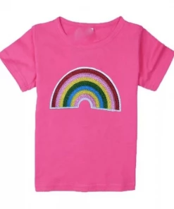 Lola + The Boys Girls Happy Rainbow Crystal Patch T-Shirt