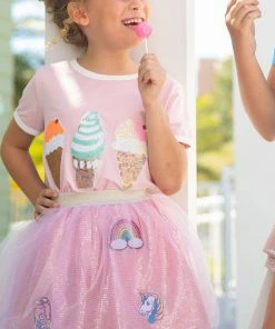 Lola + The Boys Girls Peach Ice Cream Ringer T-Shirt