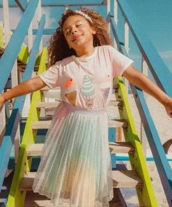 Lola + The Boys Girls Peach Ice Cream Ringer T-Shirt