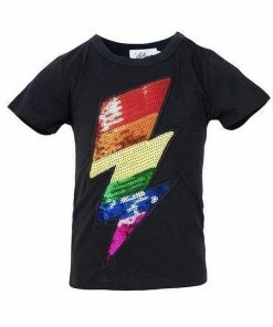 Lola + The Boys Rainbow Lightning Bolt Sequin T-Shirt Girls