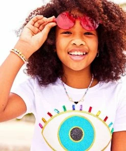Lola + The Boys Girls White Rainbow Evil Eye Tee