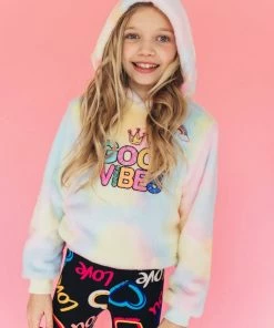 Lola + The Boys Tie Dye Good Vibes Fuzzy Hoodie Girls