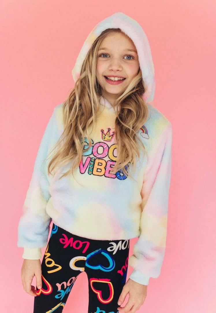 Best Pirce ๐ Lola + The Boys Tie Dye Good Vibes Fuzzy Hoodie ๐ง Girls ๐ 4 Lola + The Boys Tie Dye Good Vibes Fuzzy Hoodie Girls