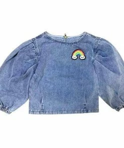 Lola + The Boys Girls Rainbow Puff Sleeve Shirt
