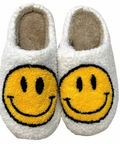 Lola + The Boys White Smiley Slippers